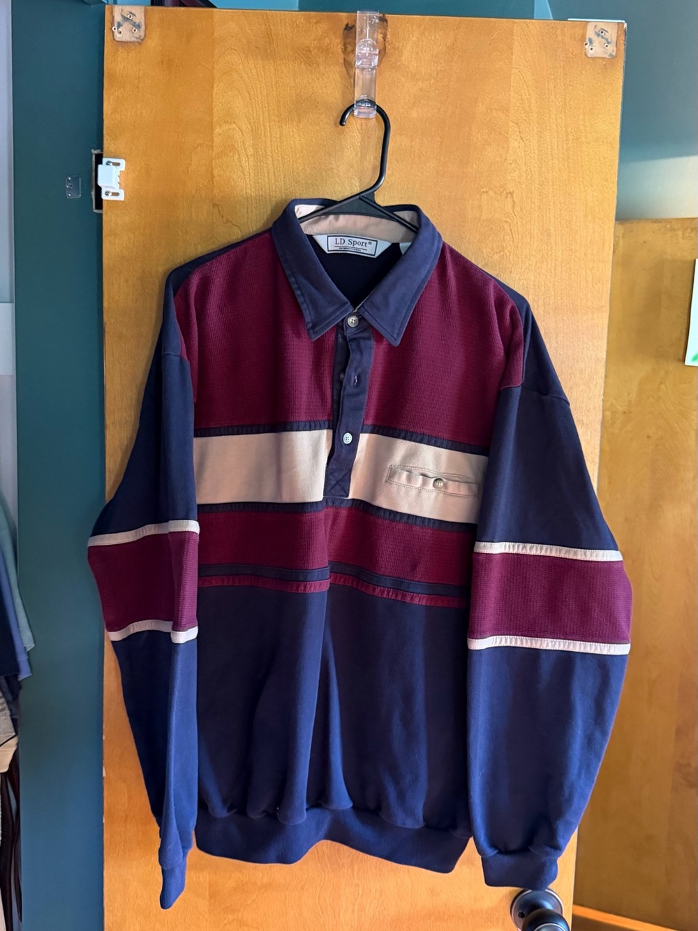 Vintage 90s LD Sport Colorblock Rugby Pullover - Navy, Burgundy, Cream